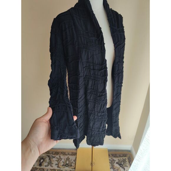 Klok Denmark Black 100% Cotton Textured Cardigan Lagenlook Size M - Picture 2 of 4